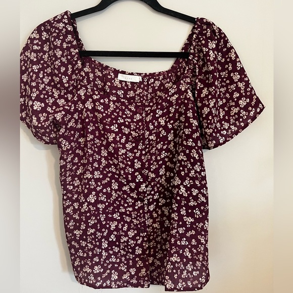NWOT Lush Dark Burgundy Floral Button Up Blouse - Picture 1 of 5